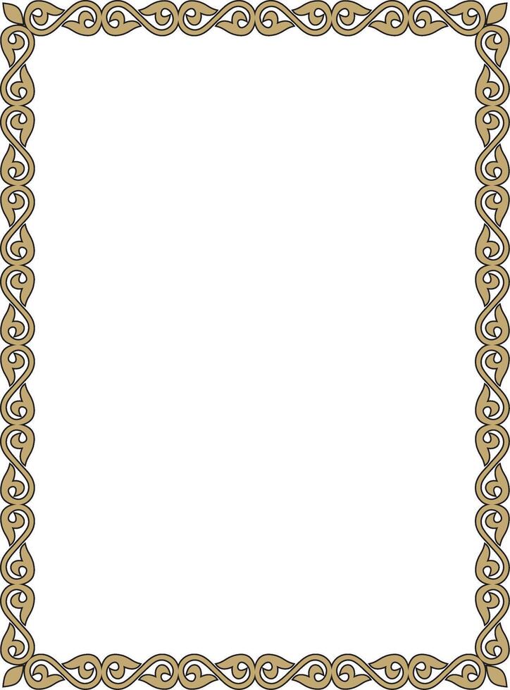 gold with black square Kazakh national ornament. Ethnic pattern of the peoples of the Great Steppe, vector