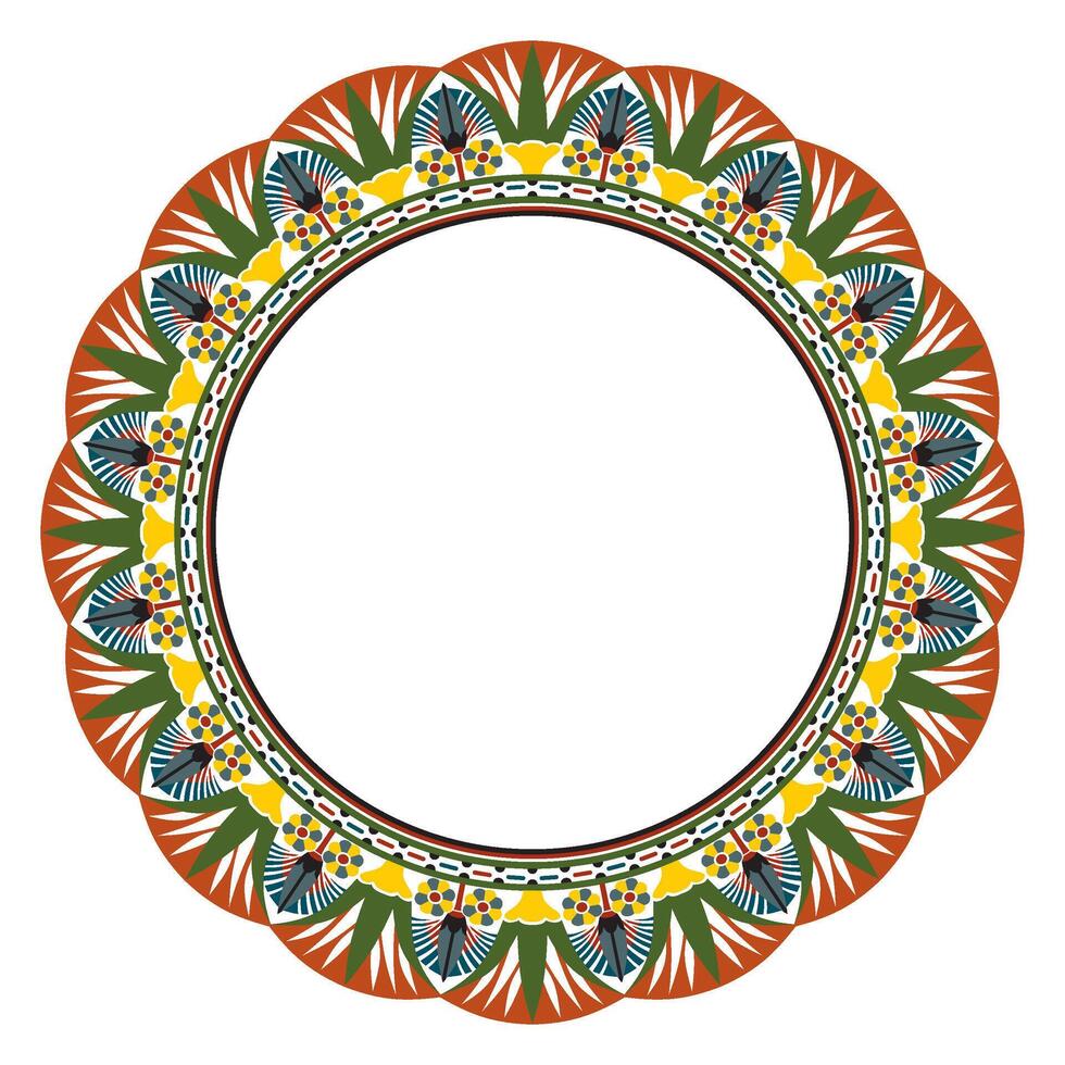 colored round Egyptian border. Circle ornament of ancient Africa. Pattern of lotus flowers and sun. vector