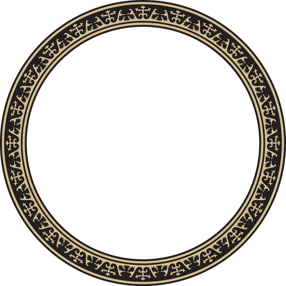 golden and black round Kazakh national ornament. Ethnic pattern of the peoples of the Great Steppe, Mongols, Kyrgyz, Kalmyks, Buryats. circle, frame border. vector