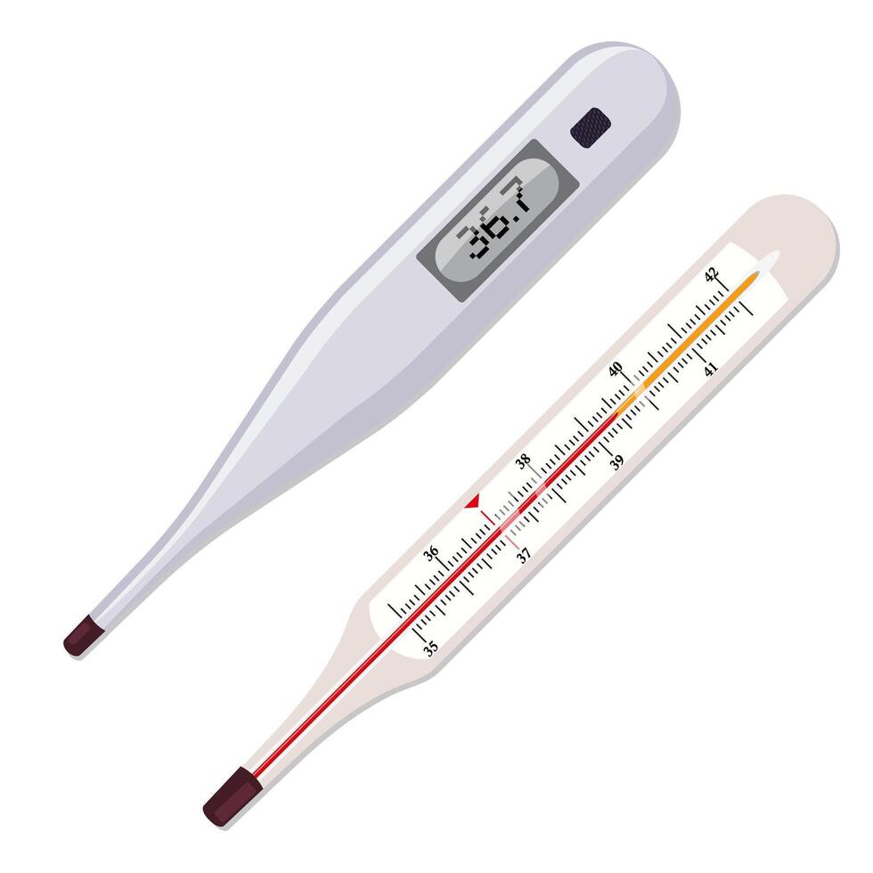Cartoon set of medical thermometer. vector