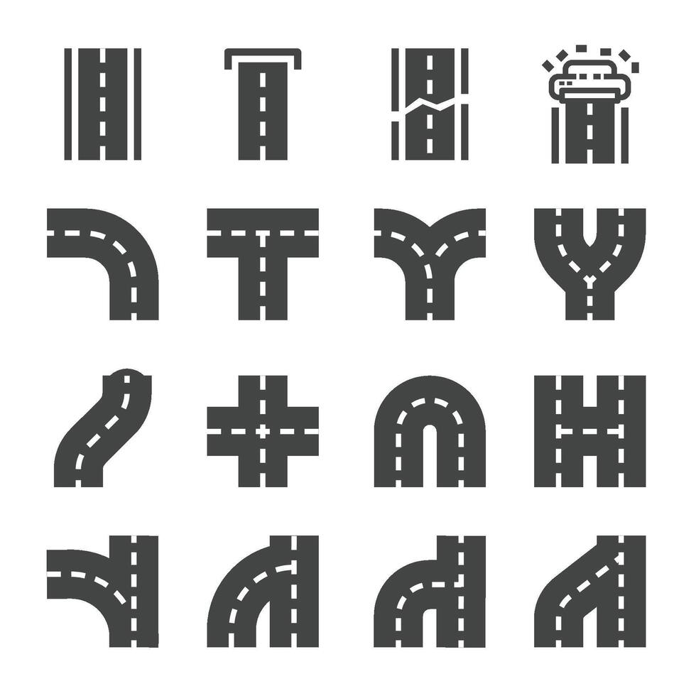 road solid icon set vector