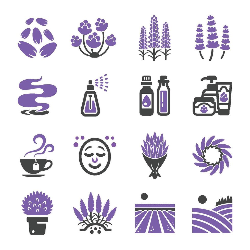 lavender icon set vector