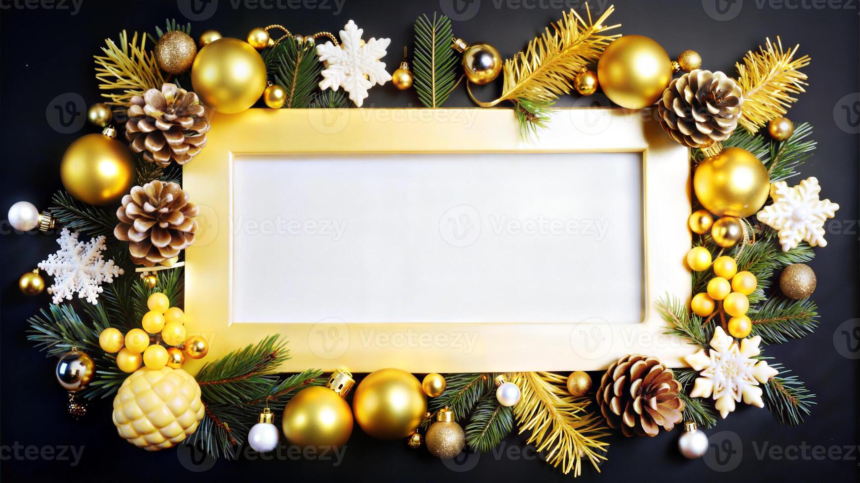 Christmas and New Year background with golden decorations and copy space for text photo