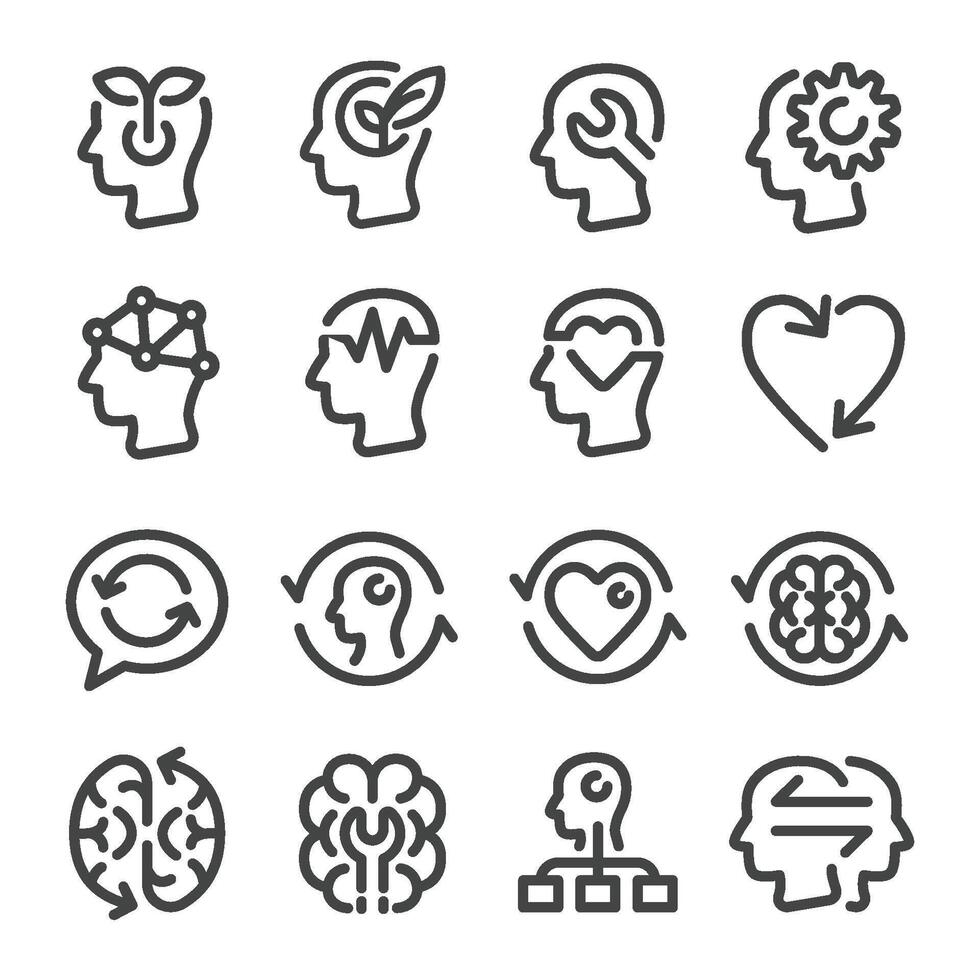 mindset line icon set vector