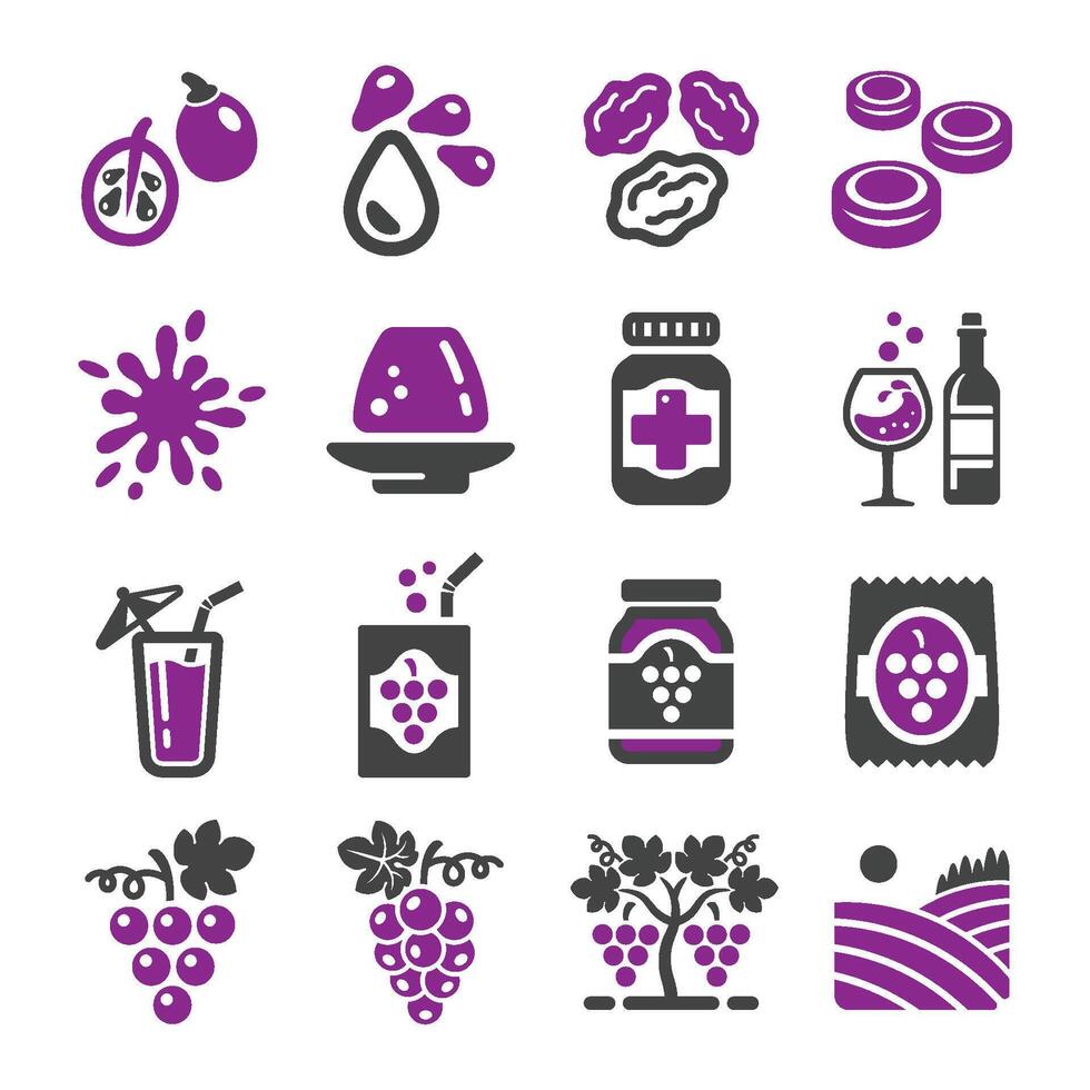 grape icon set vector