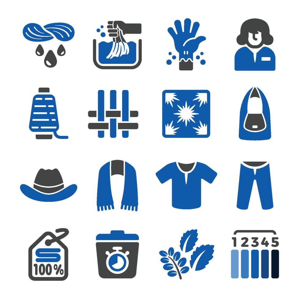 indigo and fabric icon set vector