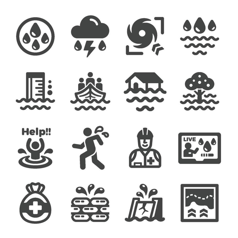 inundation and flood icon set vector