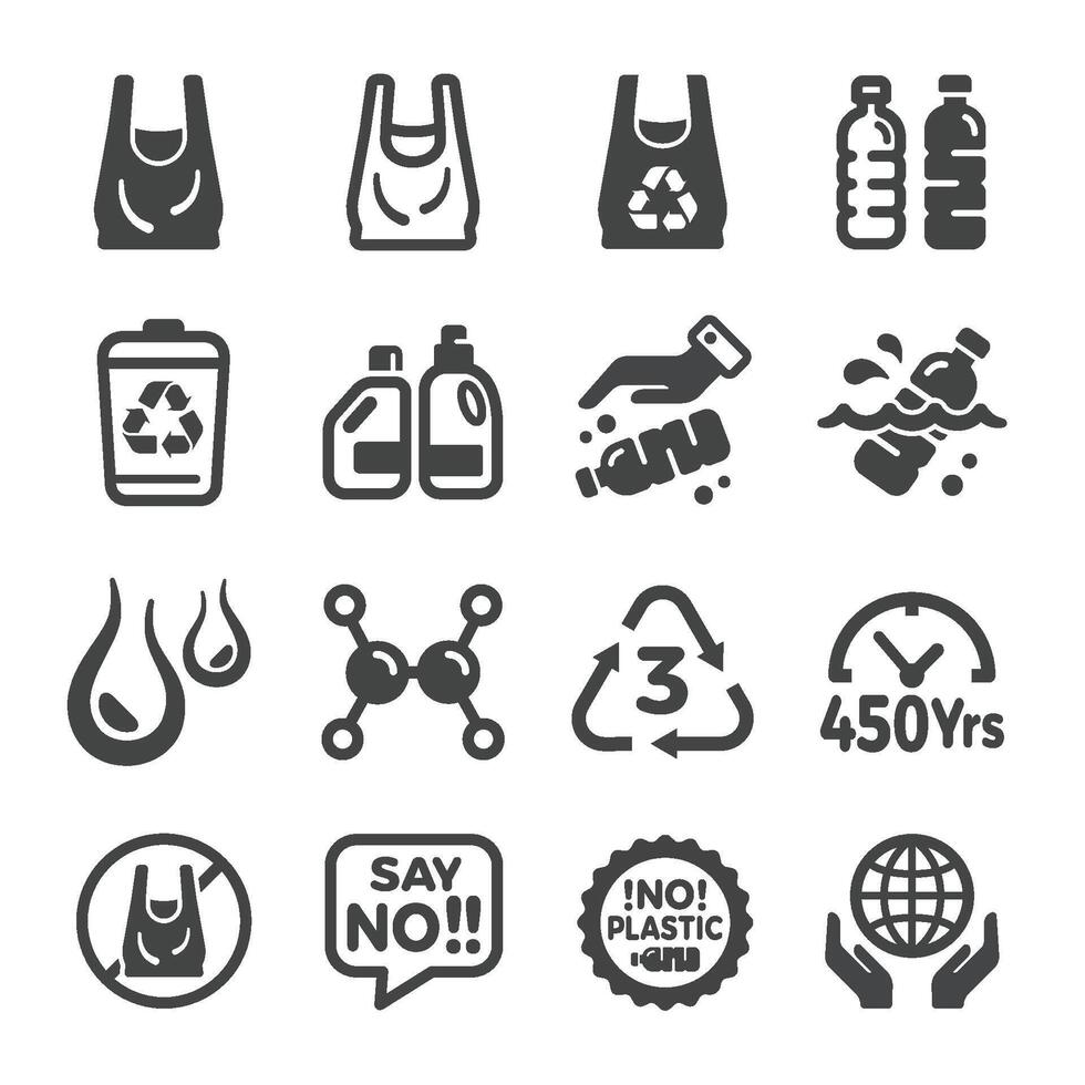 plastic and pollution icon set vector