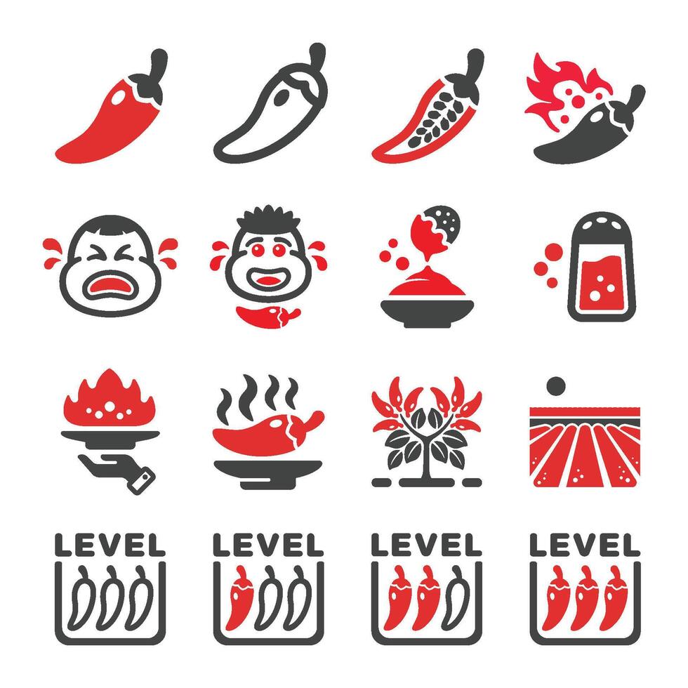 chili and pepper icon set vector