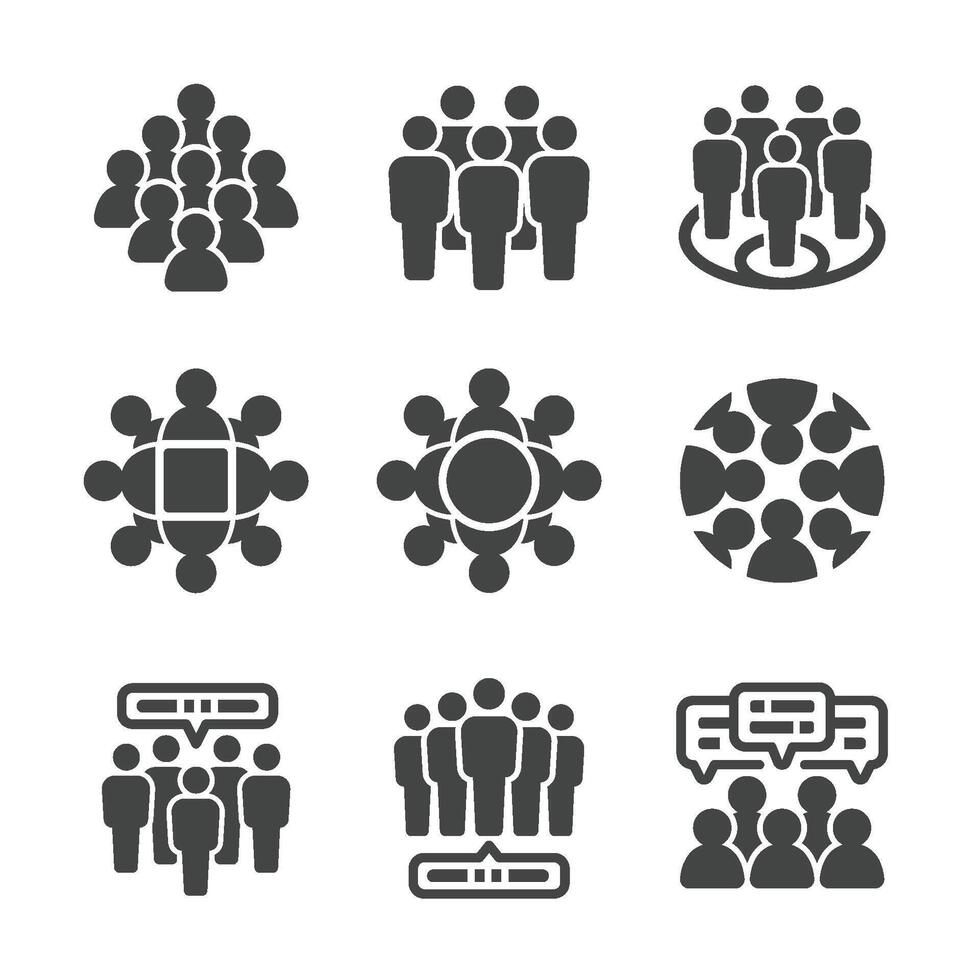 crowd and people icon set vector