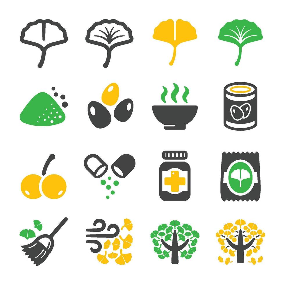 ginkgo and product icon set vector