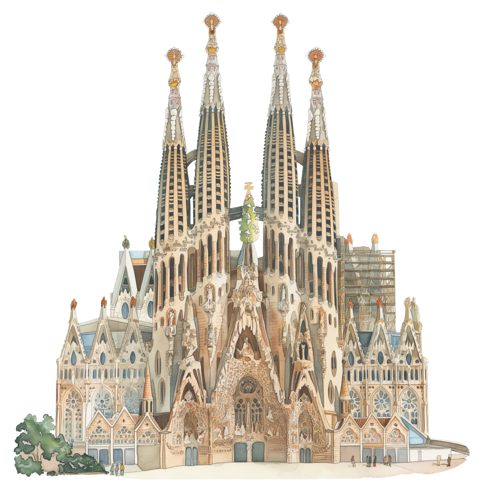 Sagrada Familia of Spain watercolor using for web, card, print or decoration png