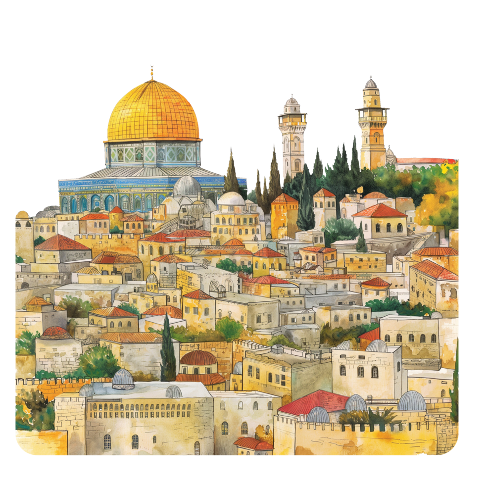 Jerusalem Old City of Israel watercolor using for web, card, print or decoration png