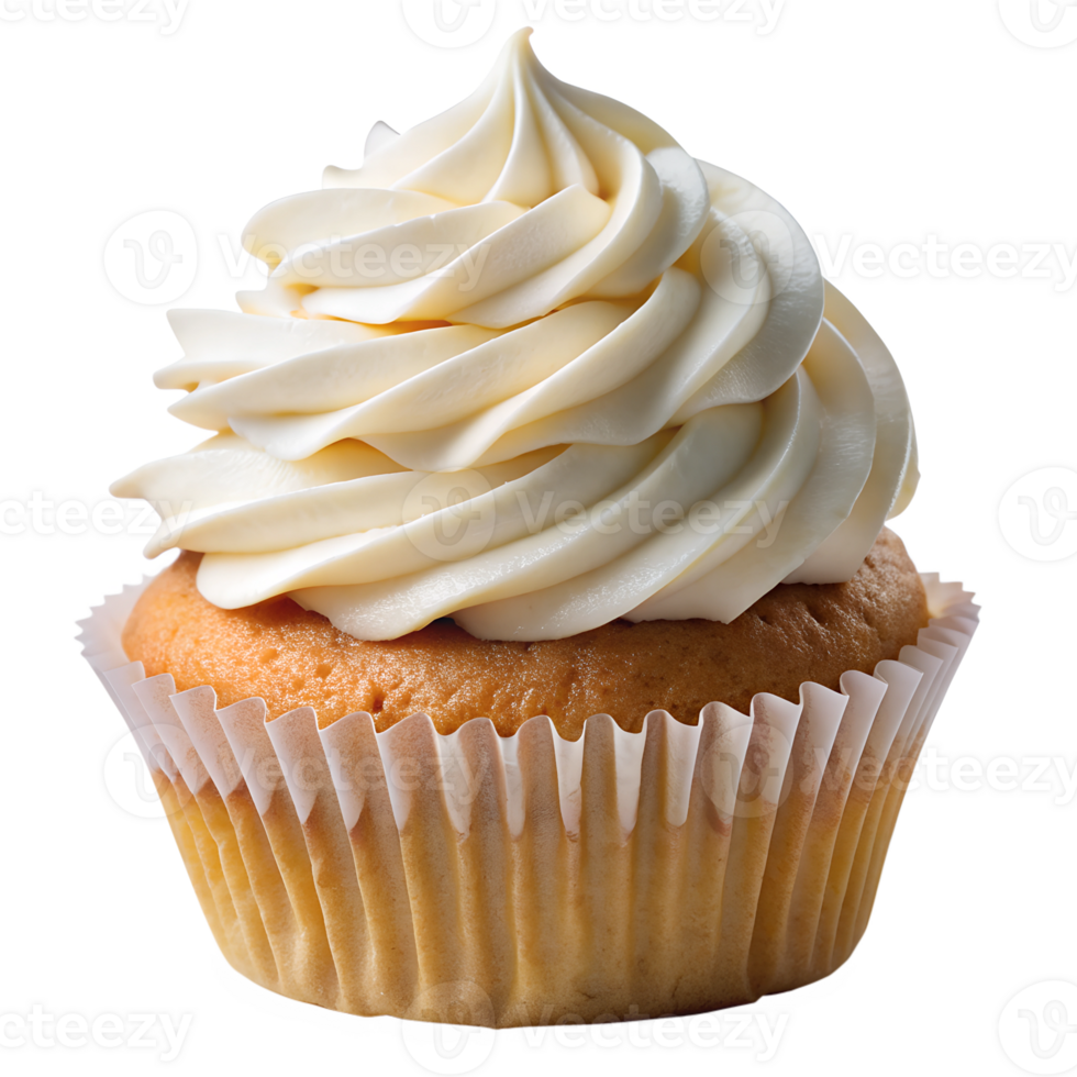close-up of vanilla cupcake with white frosting transparent png