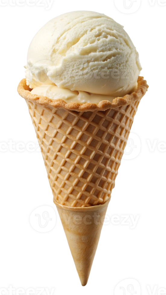 Vanilla ice cream cone isolated close-up transparent file png