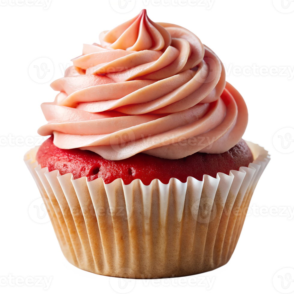 red velvet cupcake with pink frosting transparent png