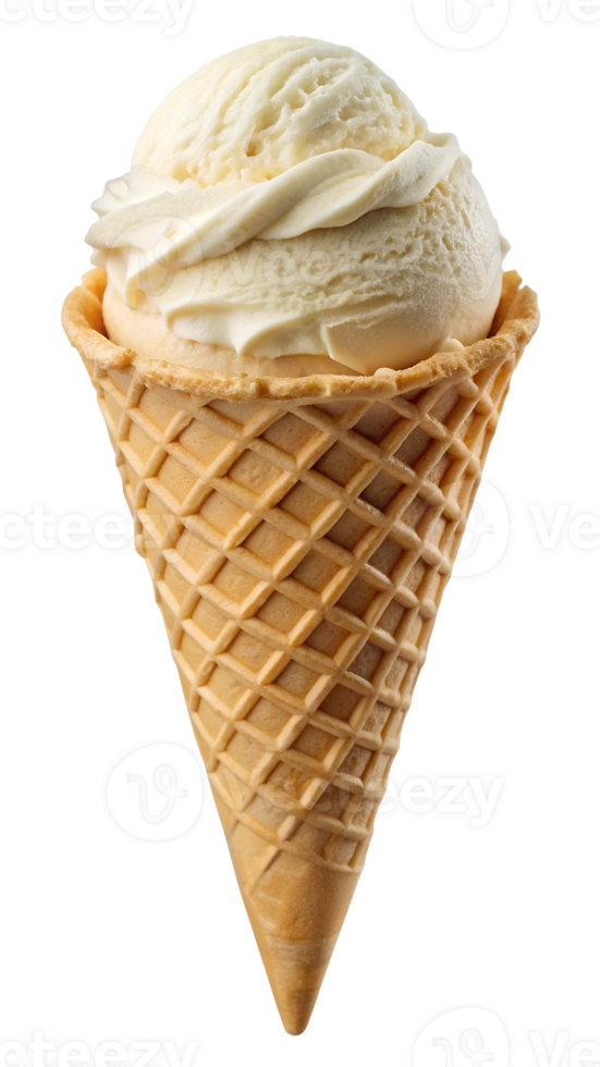 Classic vanilla ice cream cone with waffle cone transparent file png