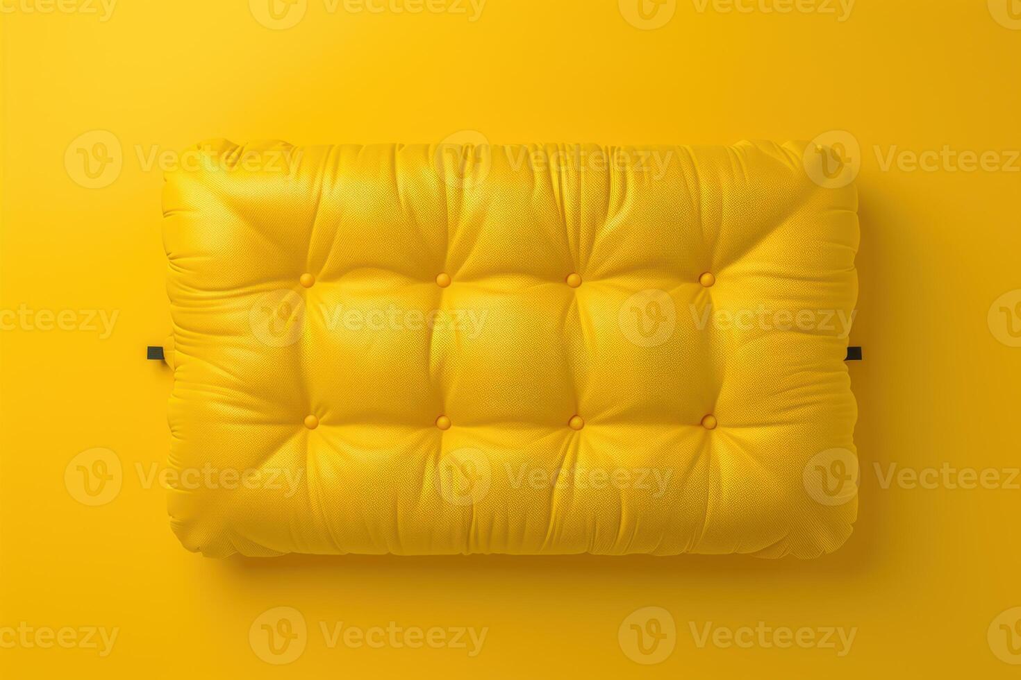 Bright yellow cushion resting against a vibrant wall with a textured finish, adding a pop of color and comfort to the contemporary space photo
