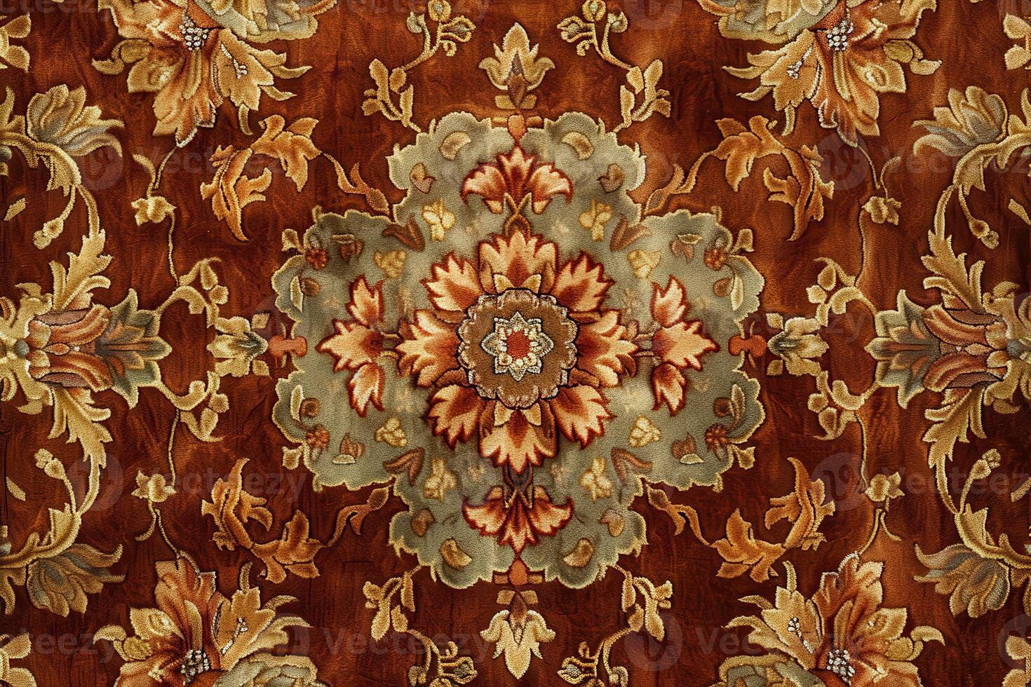 Elegant floral design with rich colors and intricate patterns showcased on fabric background photo