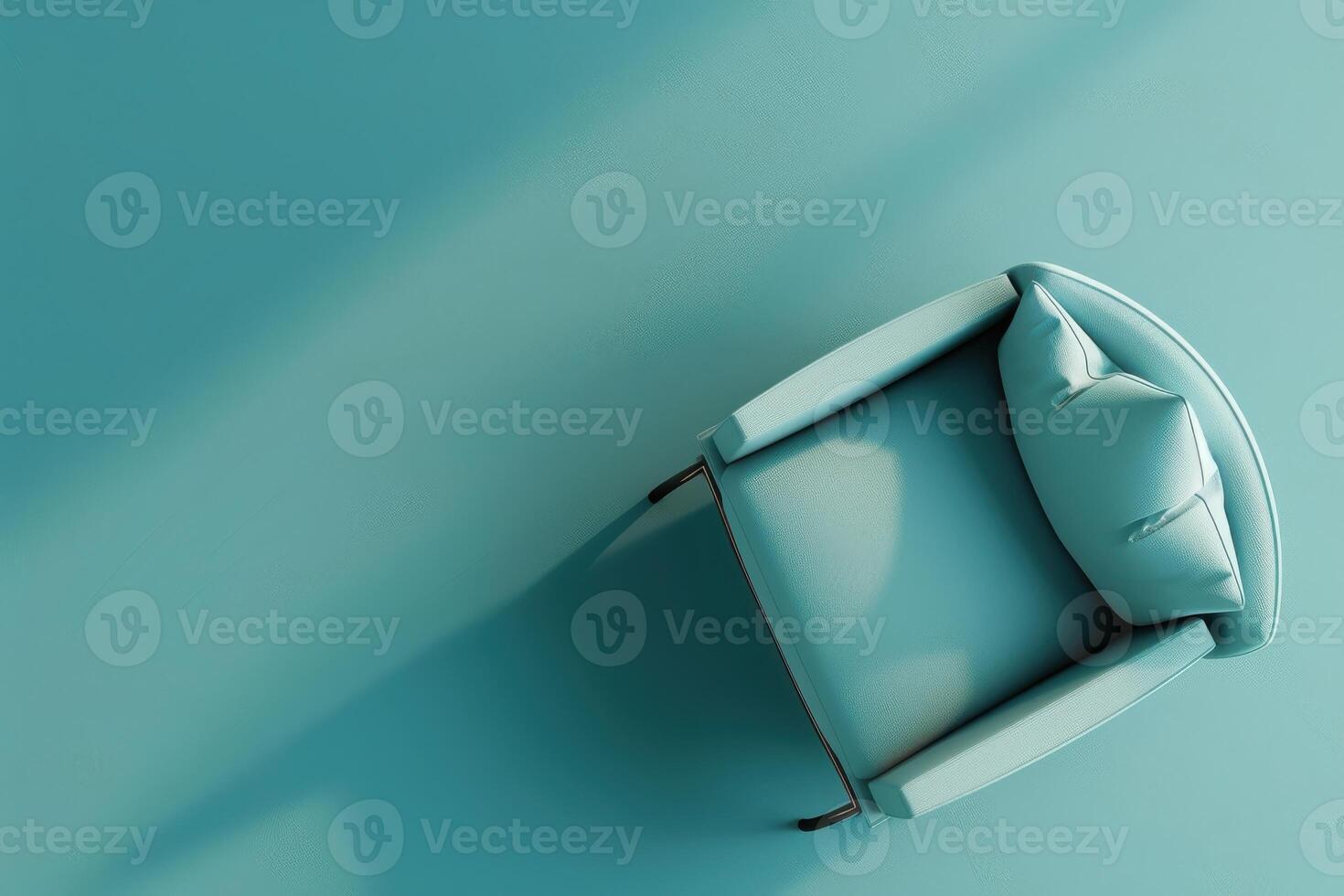 A serene turquoise chair bathed in soft light, inviting relaxation in a minimalistic room photo