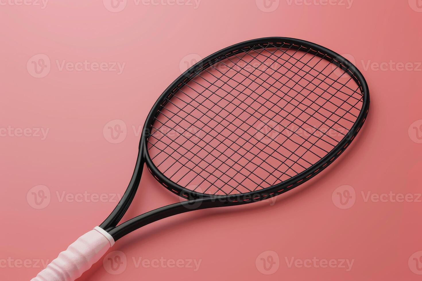 A sleek tennis racket rests on a soft pink surface, inviting players to engage in the game with elegance and style photo