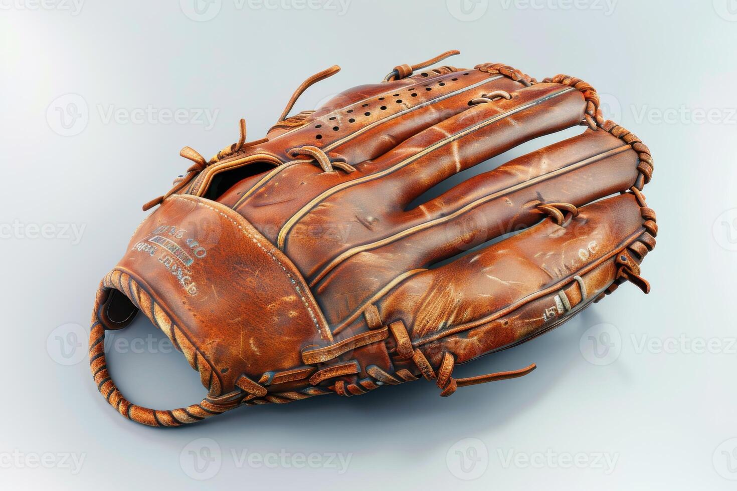A vintage leather baseball glove resting on a smooth surface, showcasing its rich textures and craftsmanship, illuminated by soft natural light photo