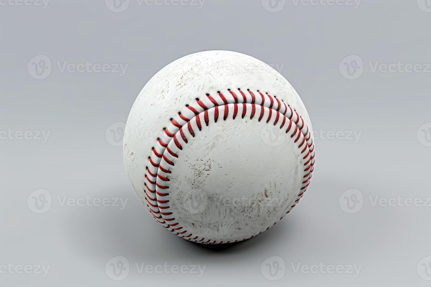 A well-worn baseball resting on a gray surface, capturing the essence of countless games played on sunny afternoons photo