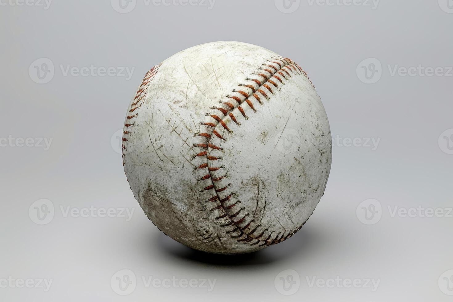 A worn baseball resting on a gray surface, showcasing signs of play and adventure, inviting nostalgia for the game photo