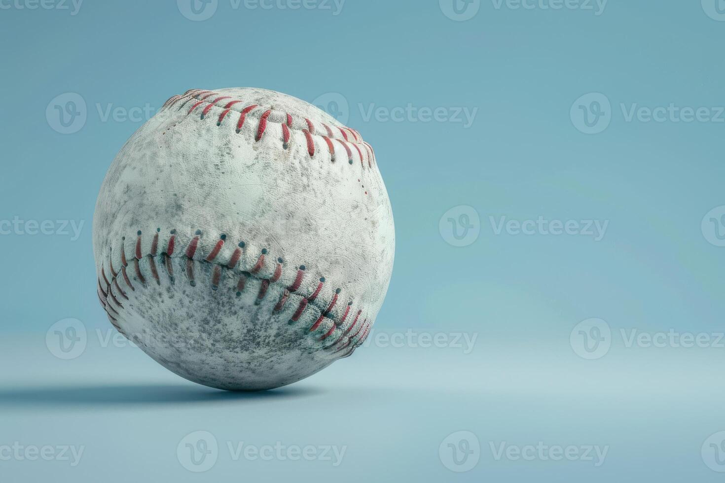 A worn baseball sits on a blue surface, capturing the essence of summer games and cherished memories of playing catch and home runs photo