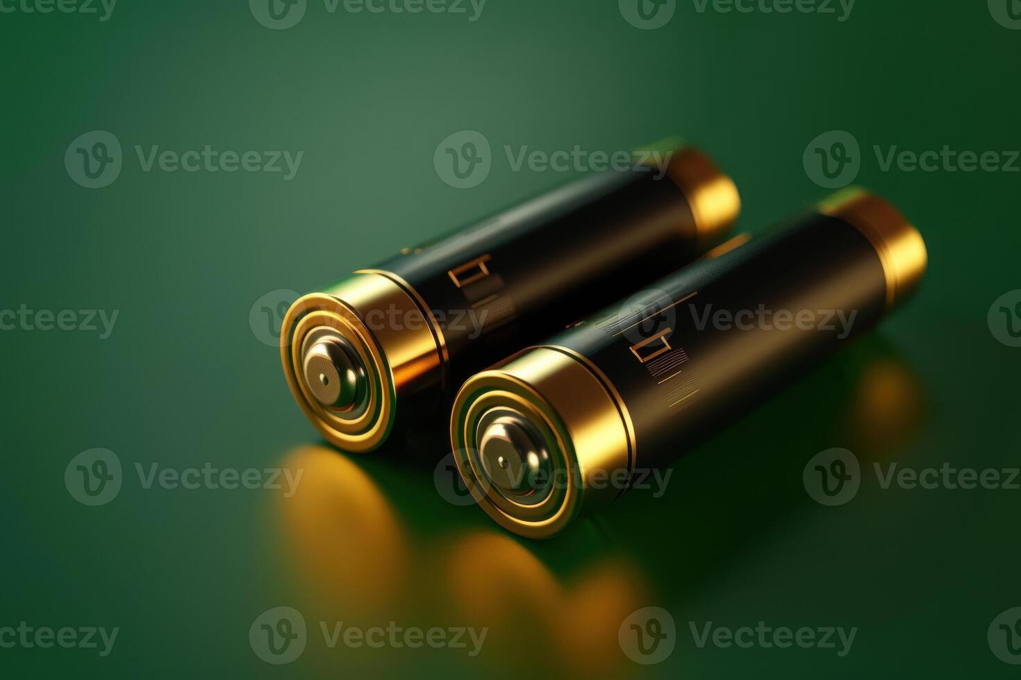 Luxurious black and gold binoculars resting on a smooth green surface, reflecting soft light in a serene atmosphere photo