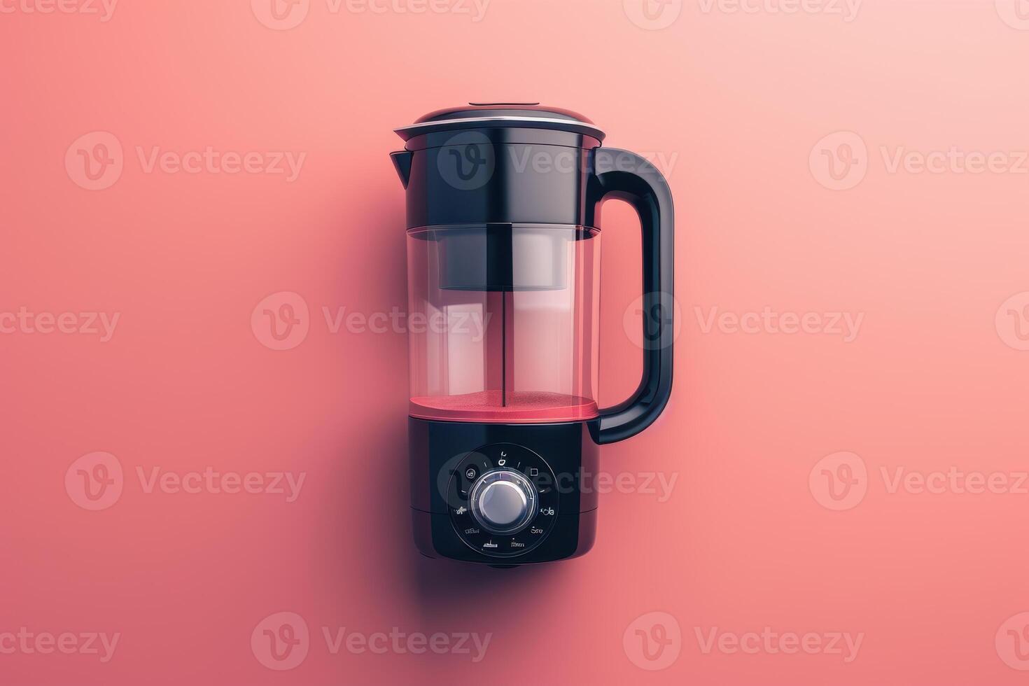 Modern kitchen blender on soft pink background with vibrant smoothie inside, ready for blending delicious drinks photo