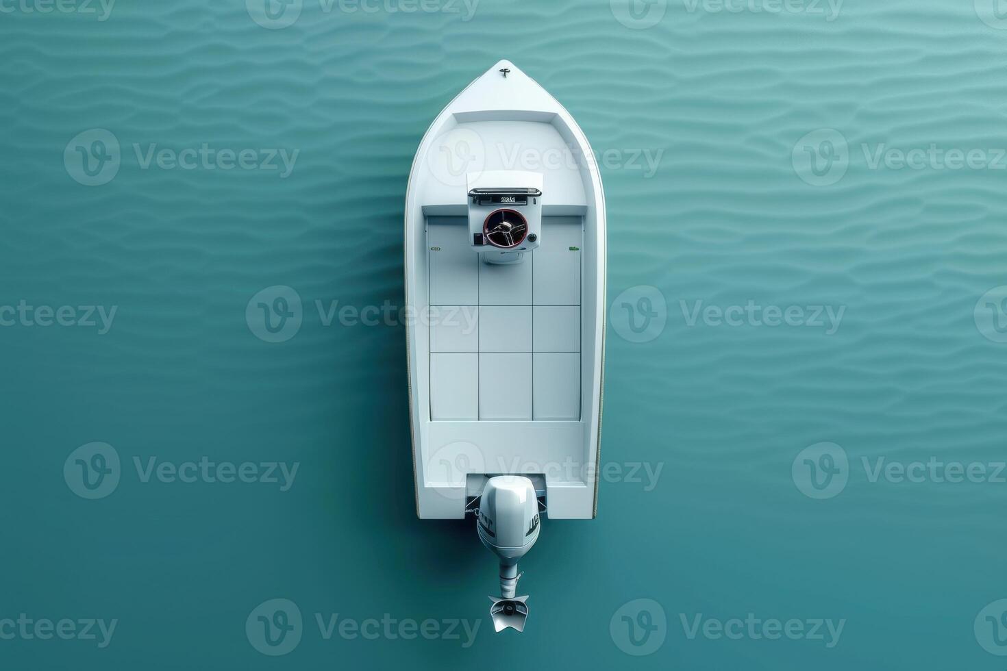 A tranquil morning on calm waters with a solitary white boat anchored gracefully photo