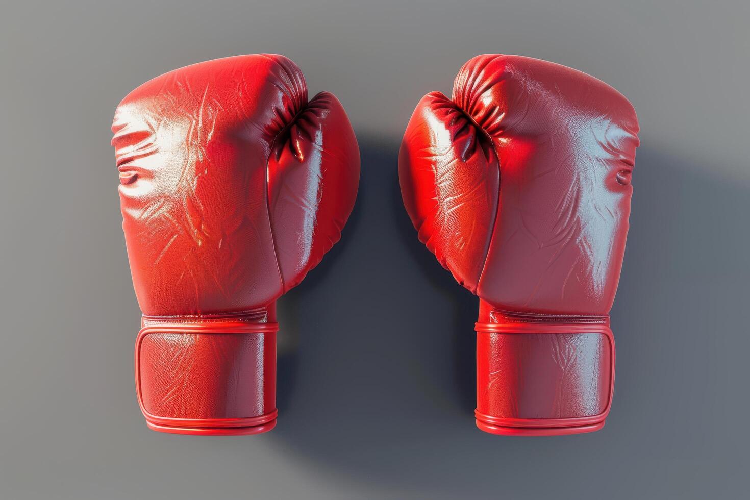Red boxing gloves resting on a smooth surface, ready for action in a well-lit training space photo