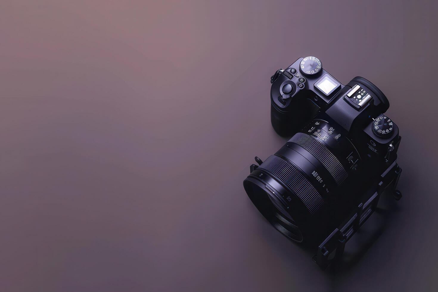A sleek camera rests elegantly on a smooth surface, ready to capture vibrant moments in the heart of a creative studio photo