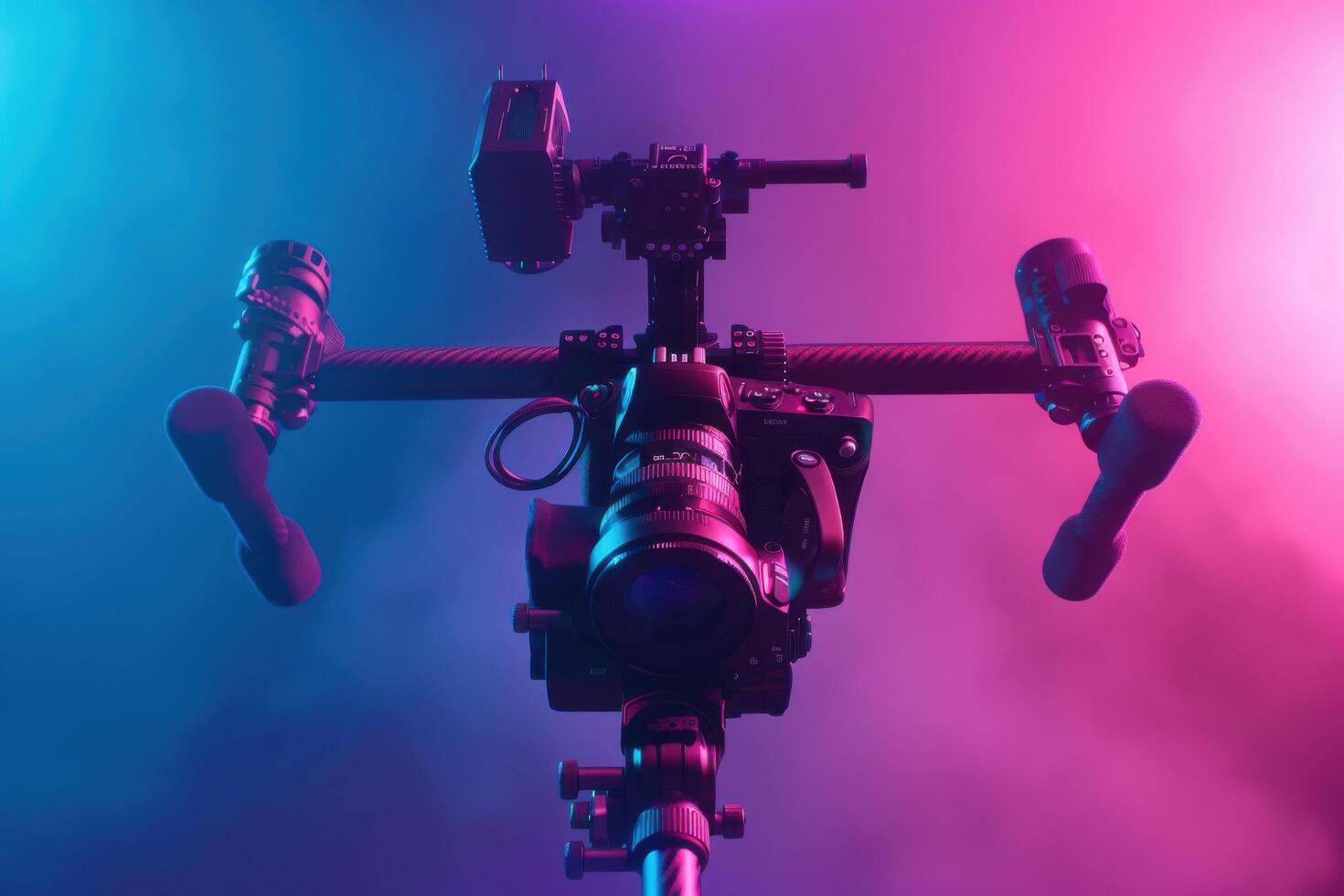 A dynamic camera setup with vibrant lighting during a creative shoot photo
