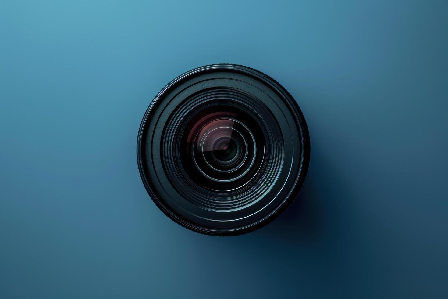 Exploring the intricate design of a camera lens against a serene blue backdrop photo