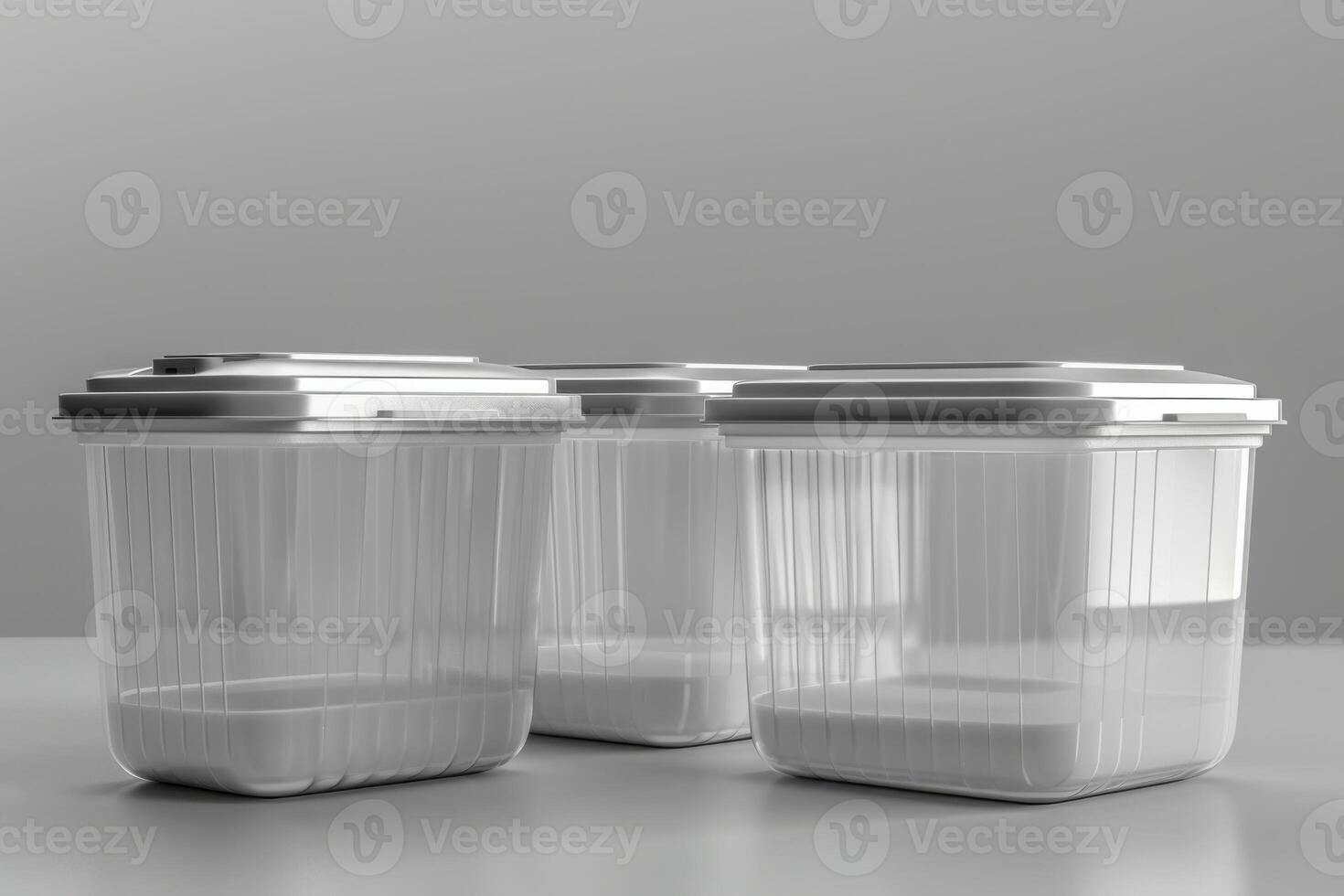 Clear storage containers on a minimalistic background photo
