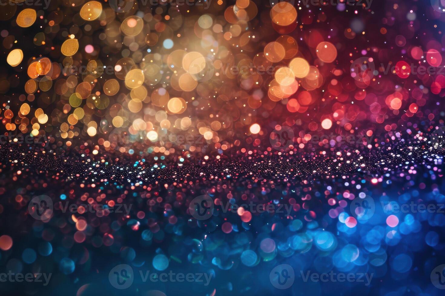 Colorful bokeh lights reflecting in a sparkling surface during an evening event photo