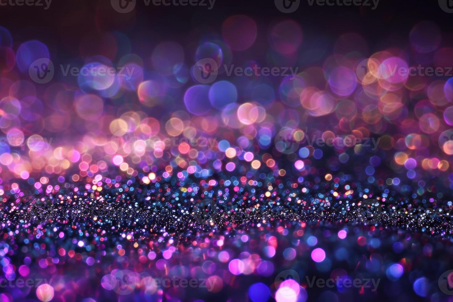 Colorful bokeh lights create a shimmering background with purple and gold tones photo