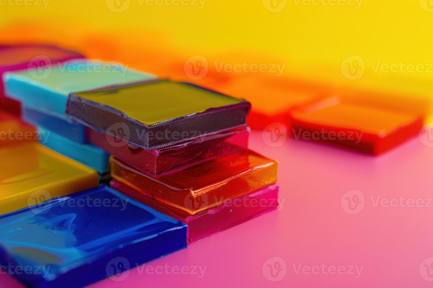 Colorful translucent blocks stacked on a vibrant background photo