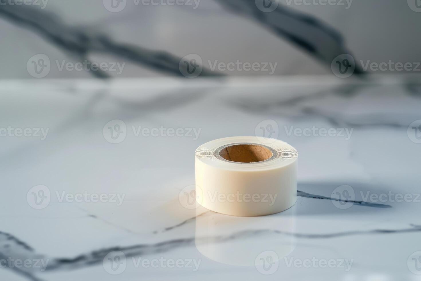 Clear adhesive tape roll on a marble surface photo