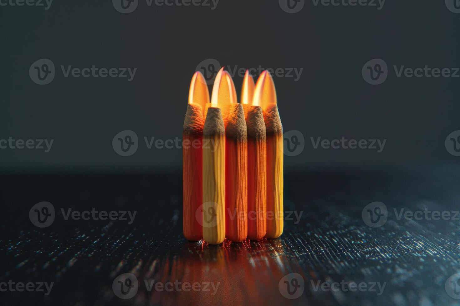 Vibrant crayons arranged in a colorful stack against a dark background photo