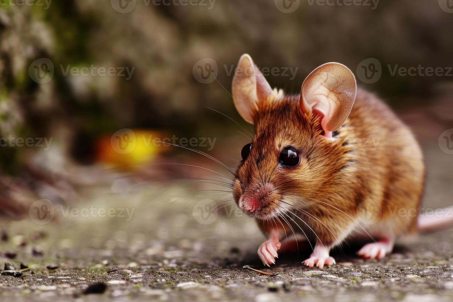 Brown mouse explores the ground in a natural setting during daylight hours photo