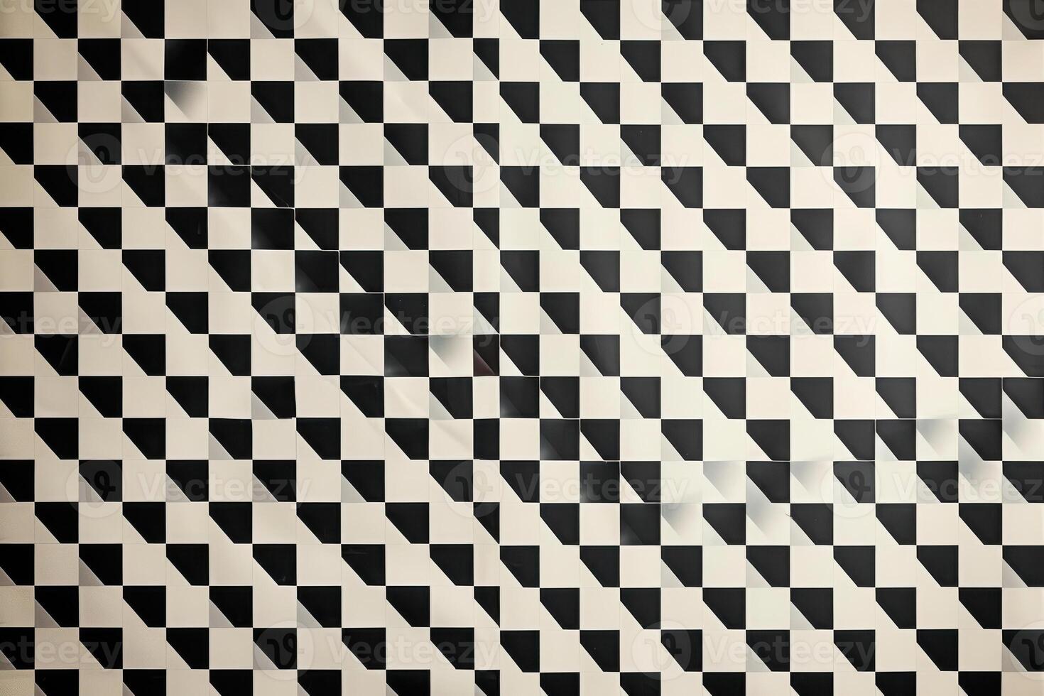 Geometric black and white pattern on a textured surface creating a visual illusion photo