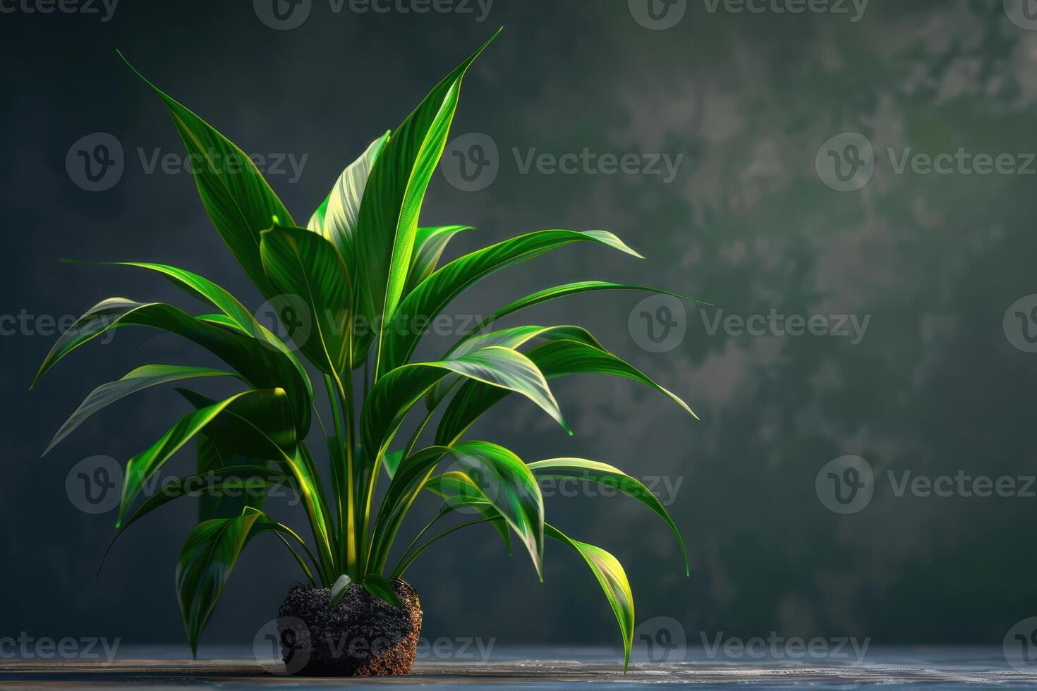 Lush green plant in a serene indoor setting with soft lighting photo