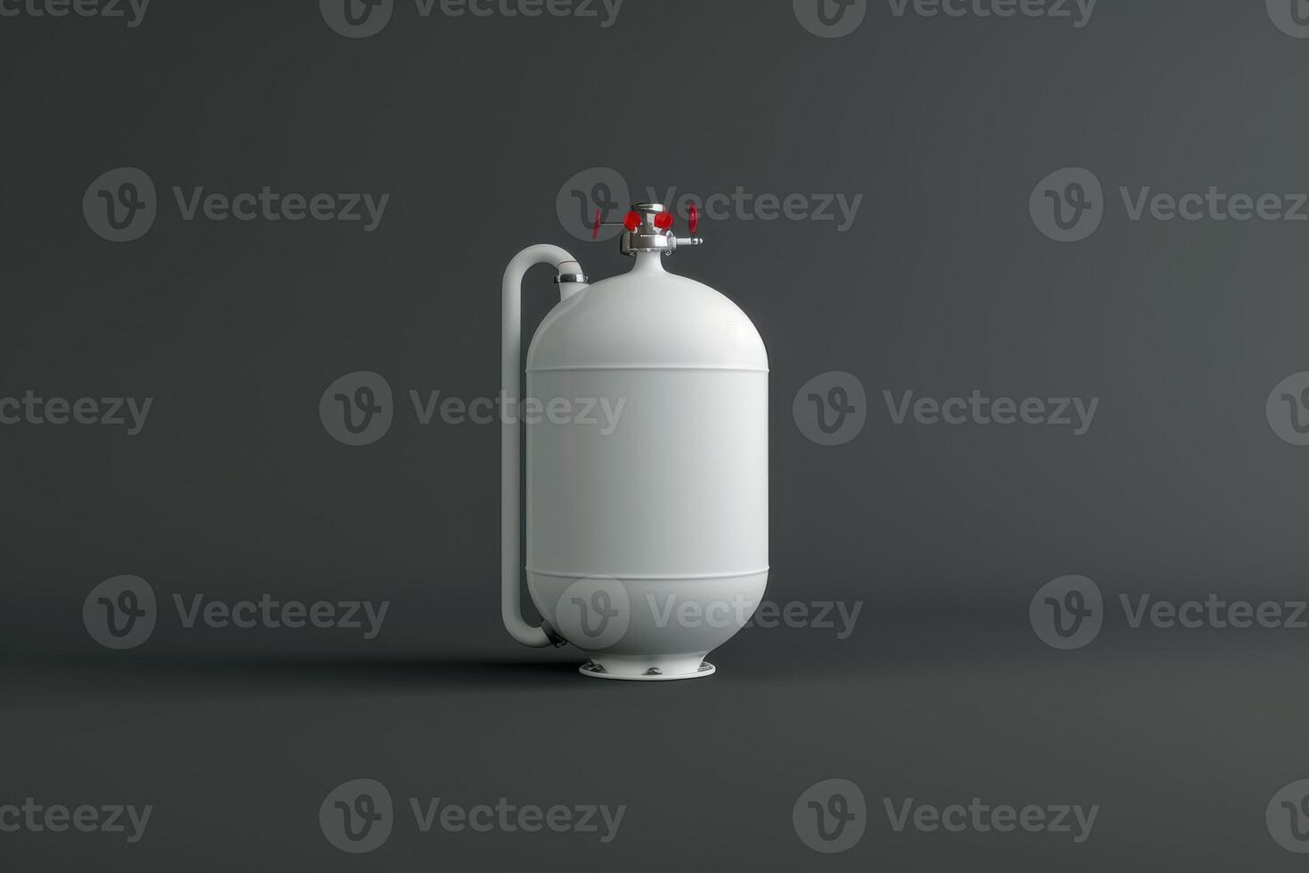 White gas cylinder with a valve and handle isolated against a dark background photo