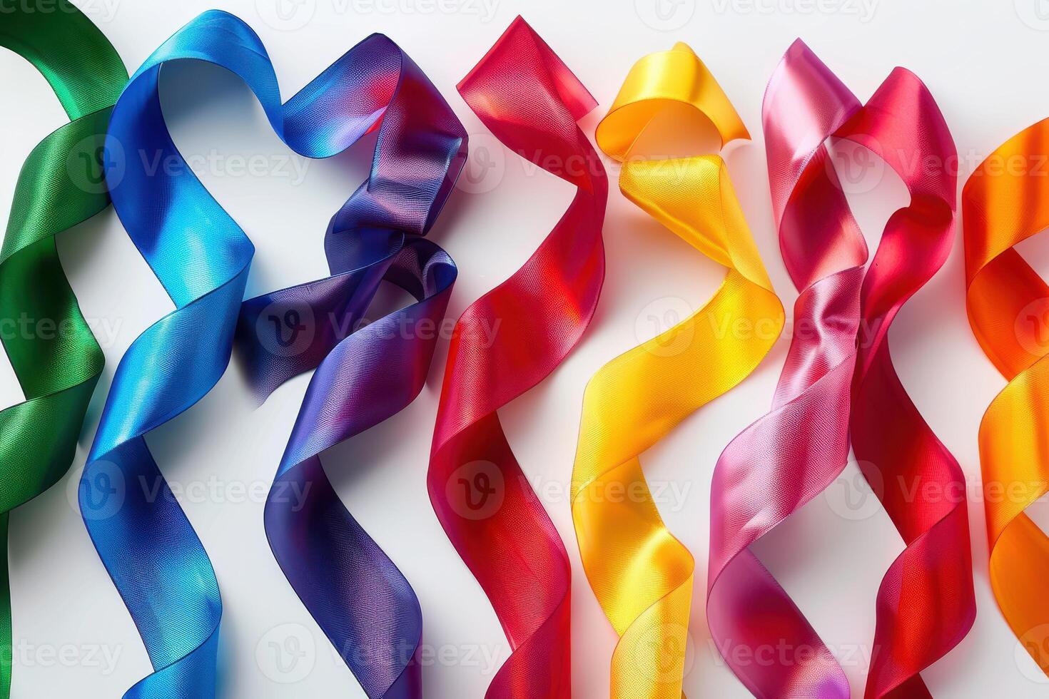 Colorful ribbons in various shades arranged in a wavy pattern on a light background photo