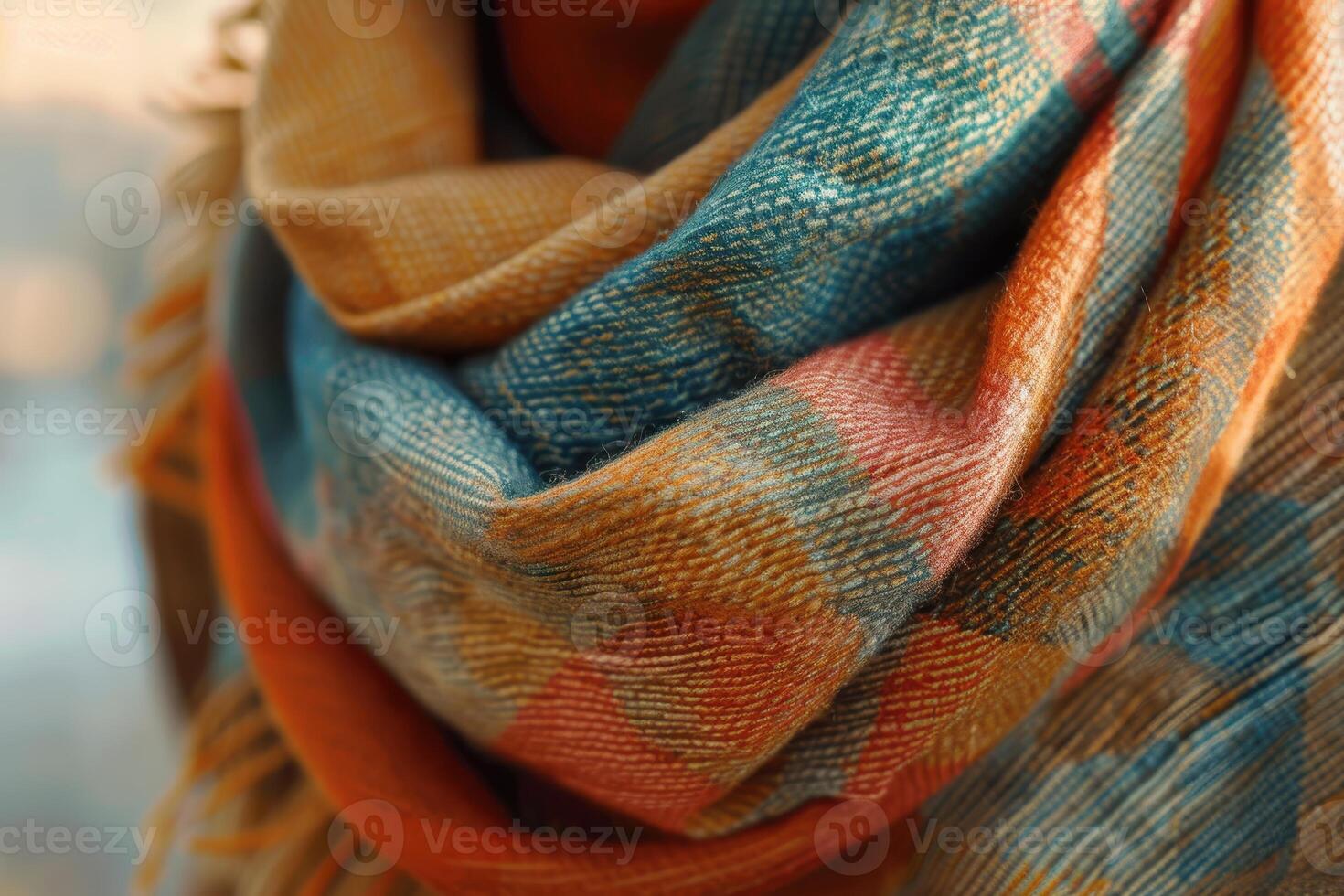 Colorful textured scarf displayed in soft light during autumn photo