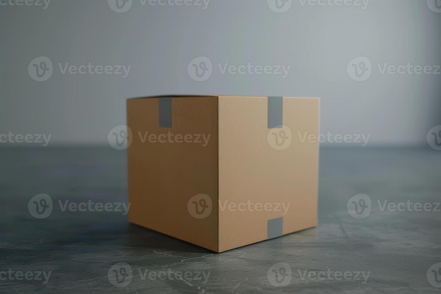 A plain cardboard box sits on a smooth countertop in a well-lit room photo