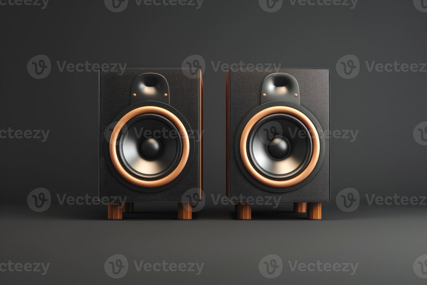 Classic wooden speakers on display with a minimalist background in a modern setting photo